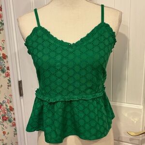 🍀Green Eyelet Lace Peplum Top Size M🍀